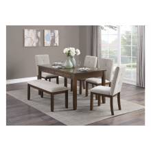 5710-60*6 6PC SETS Dining Table + 4 Side Chairs + Bench