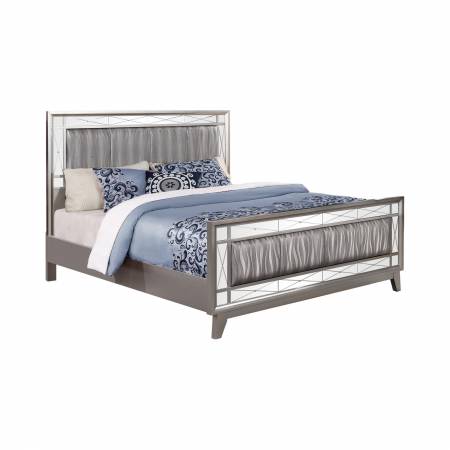 204921KE Leighton Eastern King Panel Bed With Mirrored Accents Mercury Metallic