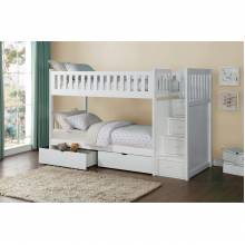 B2053SBW-1*T Bunk Bed with Reversible Step Storage and Storage Boxes