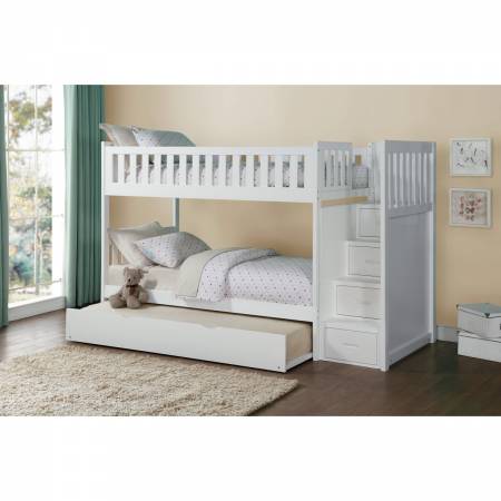 B2053SBW-1*R Bunk Bed with Reversible Step Storage and Twin Trundle
