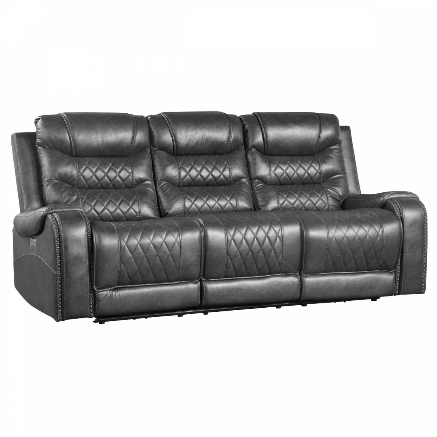 9405gy 3pw Power Double Reclining Sofa, Grey Leather Reclining Sofa With Cup Holders