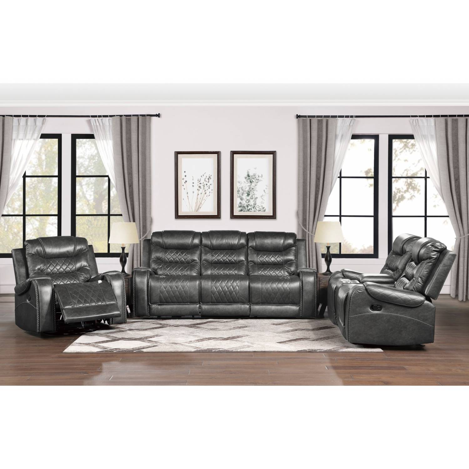 9405GY*3 3pc Set Sofa, Love, Chair