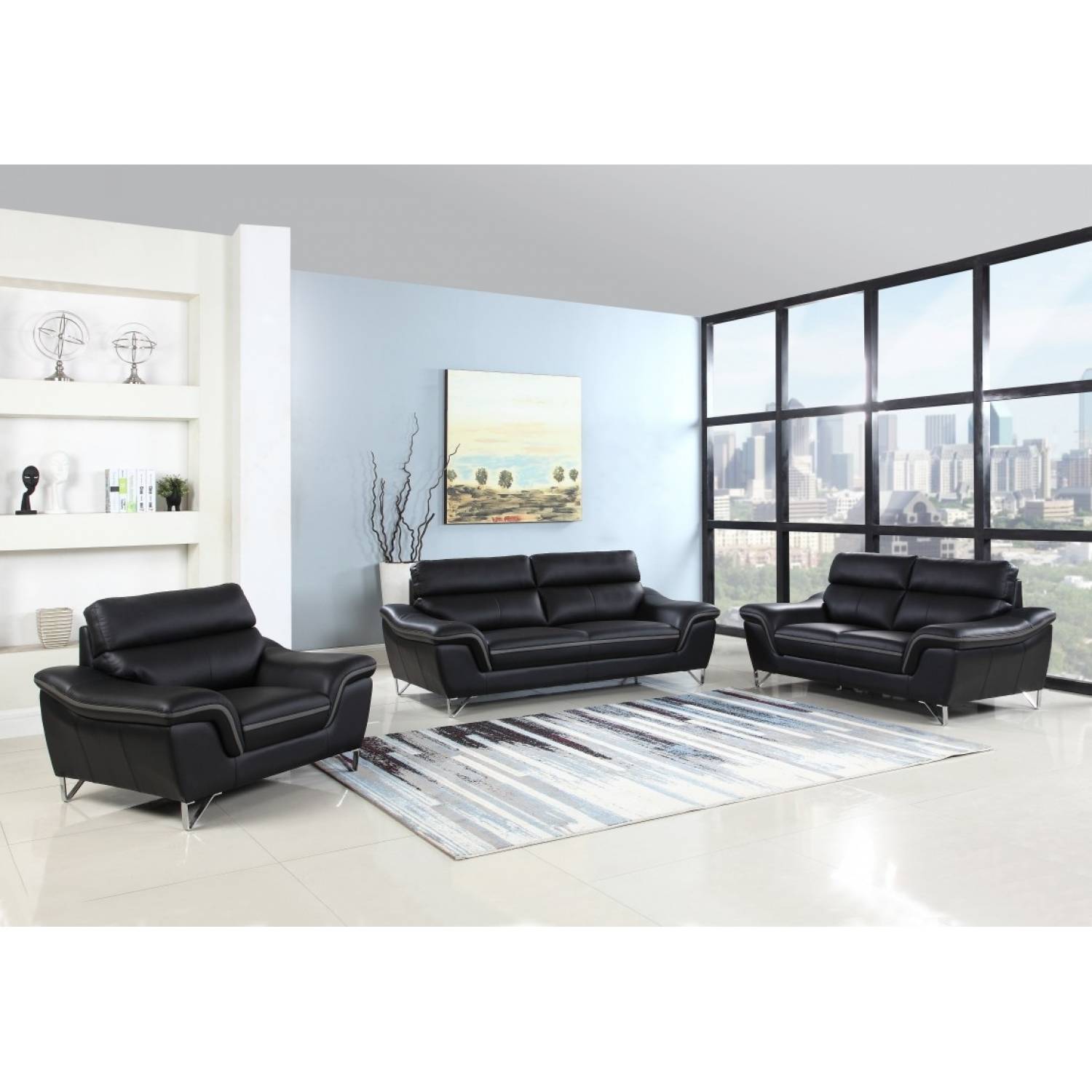 168 - Black 2PC SETS Sofa + Loveseat