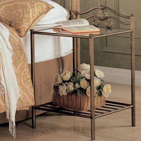 300172 Sydney 2-Shlef Nightstand Antique Brushed Gold