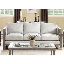 56090 Artesia Gray Fabric Sofa w/Wood Scrolled Motifs