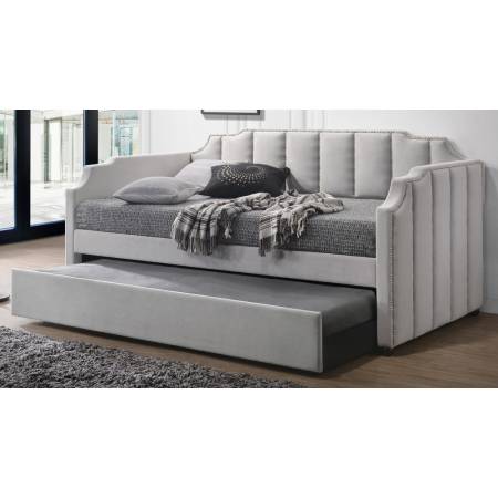 39410 Peridot Dove Grey Velvet Twin Daybed w/Trundle
