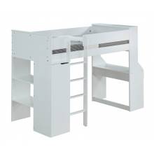 38060 Ragna White Wood Twin Loft Bed with Desk & Wardrobe