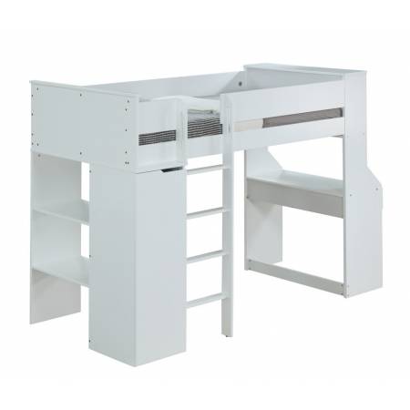 38060 Ragna White Wood Twin Loft Bed with Desk & Wardrobe