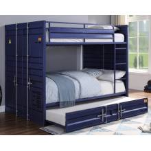 37900+37902 Cargo Blue Finish Metal Full over Full Bunk Bed w/Trundle