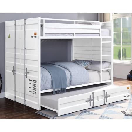37880+37882 Cargo White Metal Full over Full Bunk Bed w/Trundle