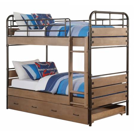 37760 Adams Antique Oak Wood Twin over Twin Bunk Bed with Trundle