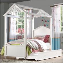 37345F+37348 Rapunzel White Wood Full Canopy Bed with Trundle