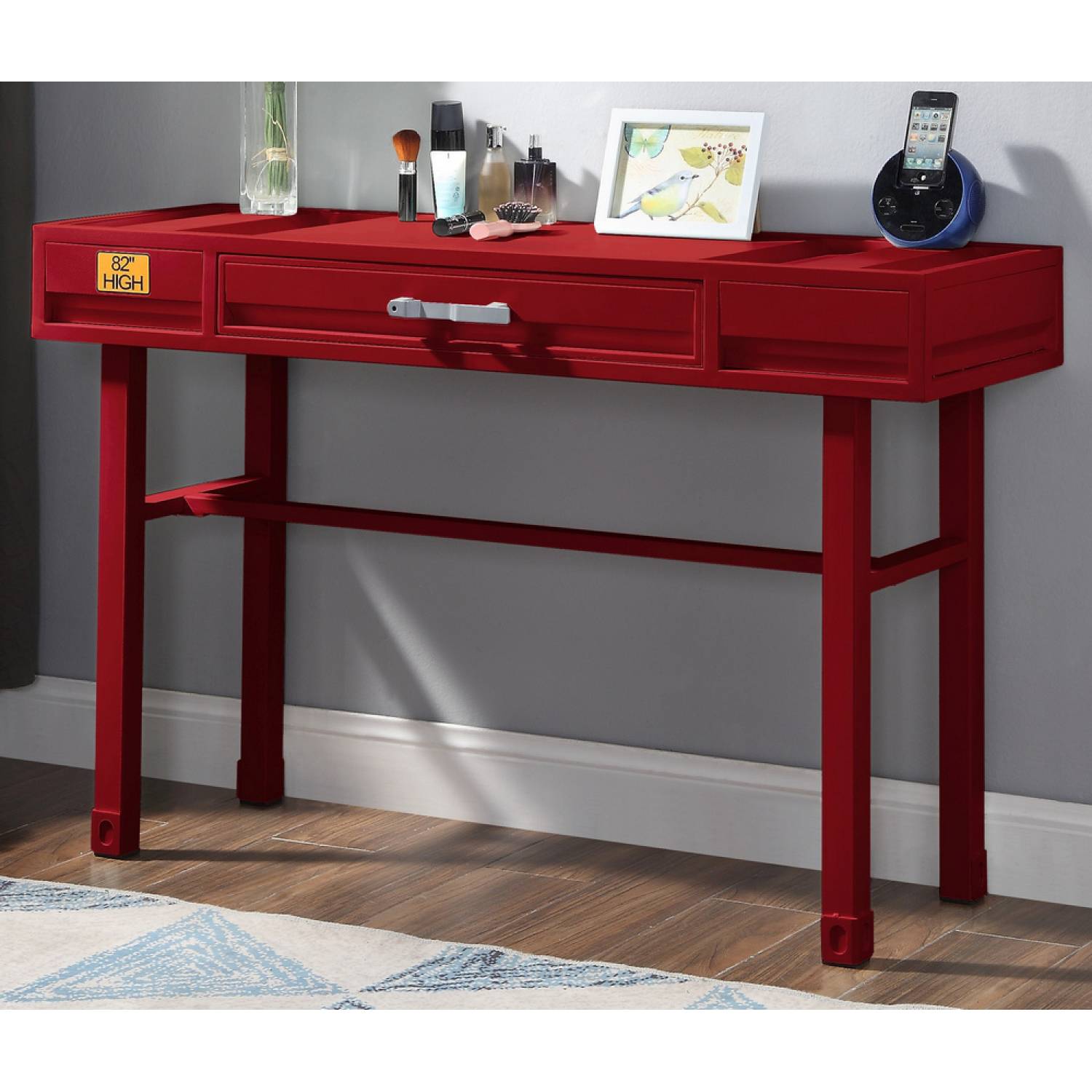 red vanity desk