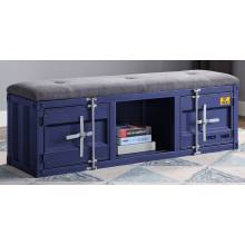 35942 Cargo Blue Finish Metal/Grey Fabric Bench w/Storage