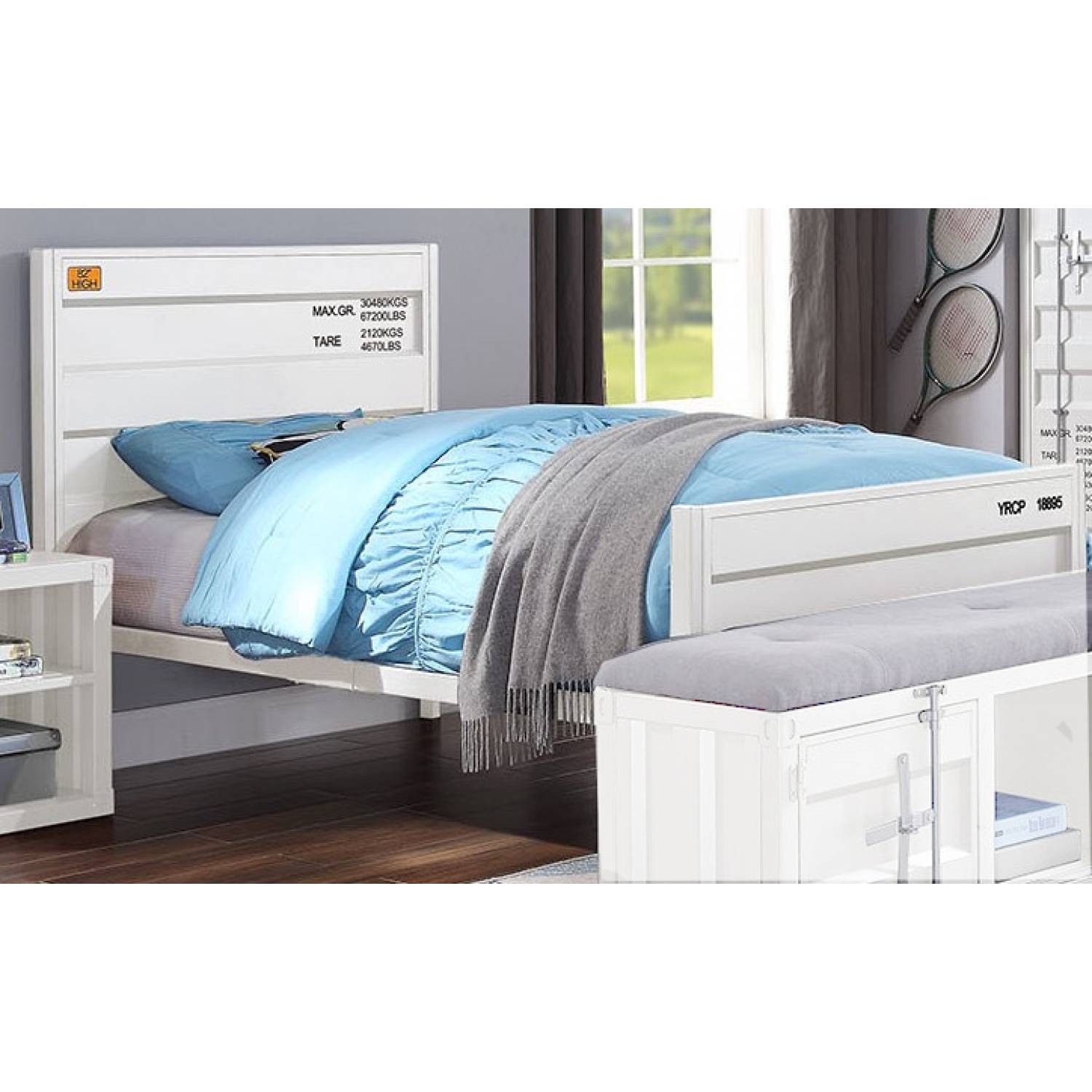 35900t Cargo White Metal Twin Bed, Cargo Twin Bed