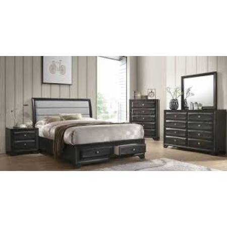 26540Q-4PC 4PC SETS Soteris Queen Bed w/Storage in Gray Fabric & Antique Gray