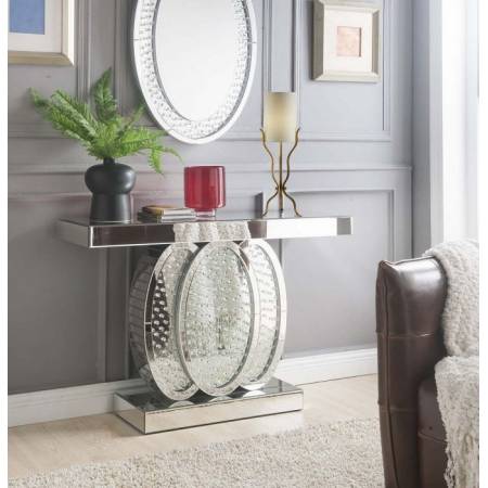 Nysa Console Table in Mirrored & Faux Crystals - Acme Furniture 90320