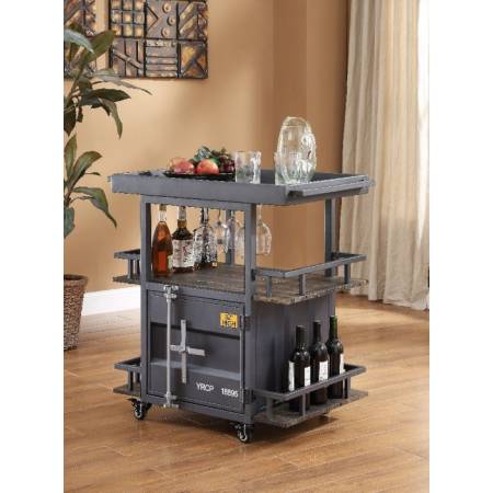 Cargo Serving Cart in Antique Walnut & Gunmetal - Acme Furniture 77909