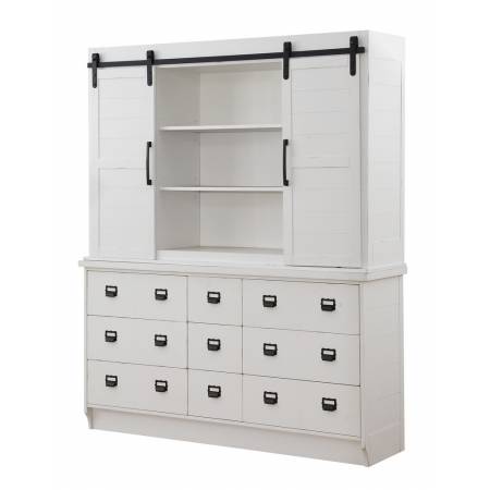 Renske Antique White Wood Buffet with Hutch with 9 Drawers