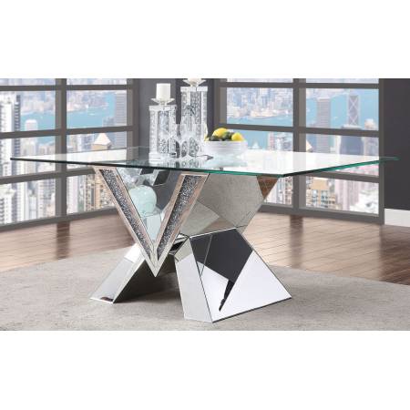 Noralie Clear Tempered Glass/Mirror Rectangular Dining Table