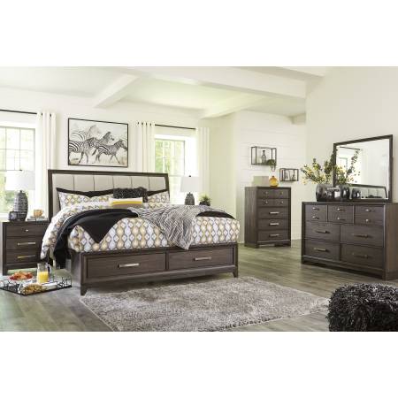 B497 Brueban 4PC SETS Cal King UPH Panel Storage Bed