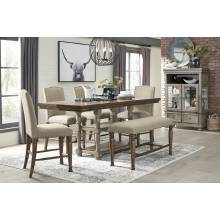 D733 Lettner 6PC SETS RECT DRM Counter EXT Table + 4 Upholstered Barstools + Bench