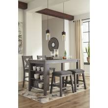 D388 Caitbrook 5PC SETS RECT Dining Room Counter Table + 2 Upholstered Stool + 2 Upholstered Barstool