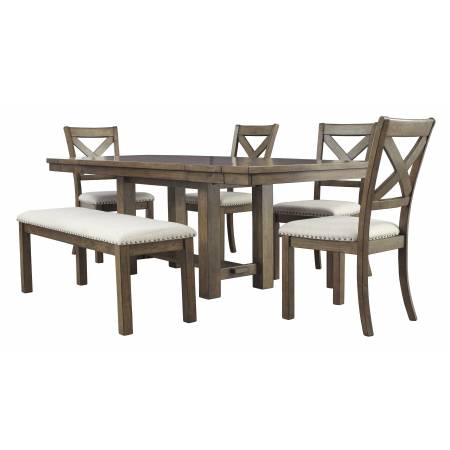 D631 Moriville 6PC SETS RECT Dining Room EXT Table + 4 Dining UPH Side Chair + Upholstered Bench
