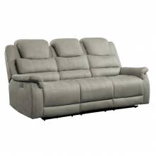 9848GY-3 Double Reclining Sofa with Drop-Down Cup Holders and Receptacles Shola
