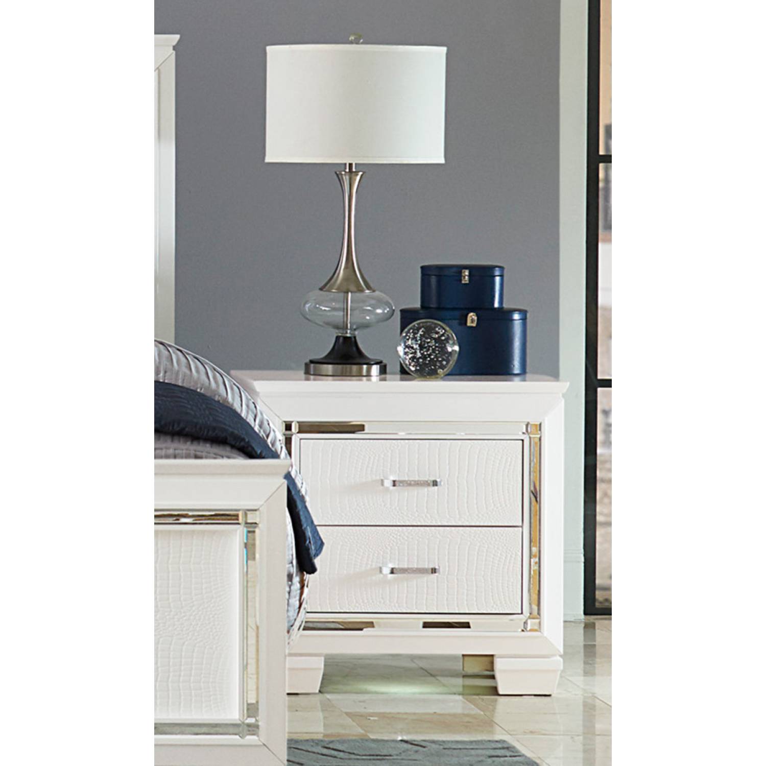 1916W-4 Allura Night Stand with LED Lighting - White