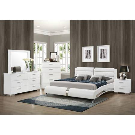 Felicity Contemporary White Upholstered Queen Bed BEDROOM 5PC SET 300345Q-S5