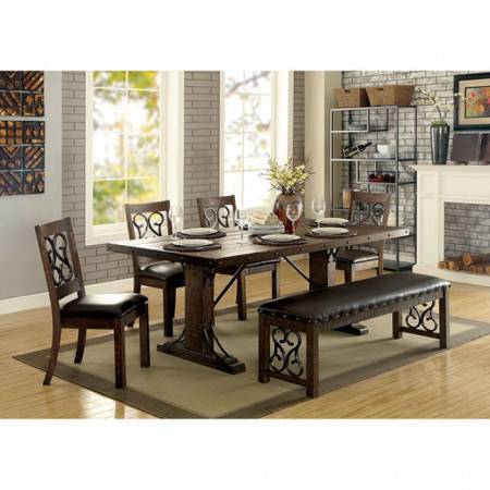 CM3465T-6PC PAULINA DINING TABLE + 4 SIDE CHAIRS + BENCH