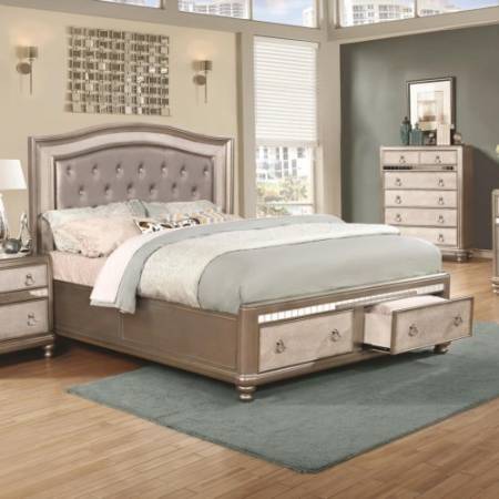 204180Q Bling Game Upholstered Queen Bed with Storage Footboard
