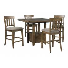 D595 Flaybern 5PC SETS RECT DRM Counter EXT Table + 4 Upholstered Barstool