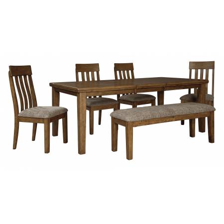 D595 Flaybern 6PC SETS RECT DRM Butterfly EXT Table + 4 Side Chairs + Bench