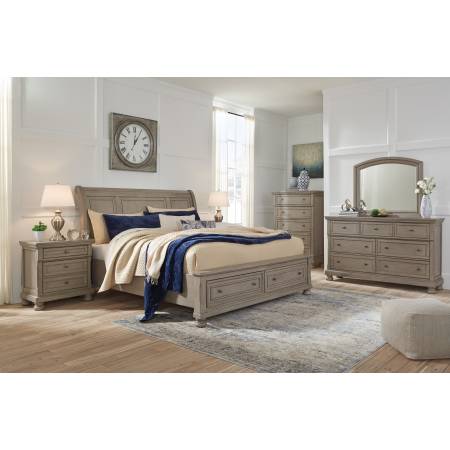 B733 Lettner 3PC SETS Queen Sleigh Storage Bed with Roll Slats