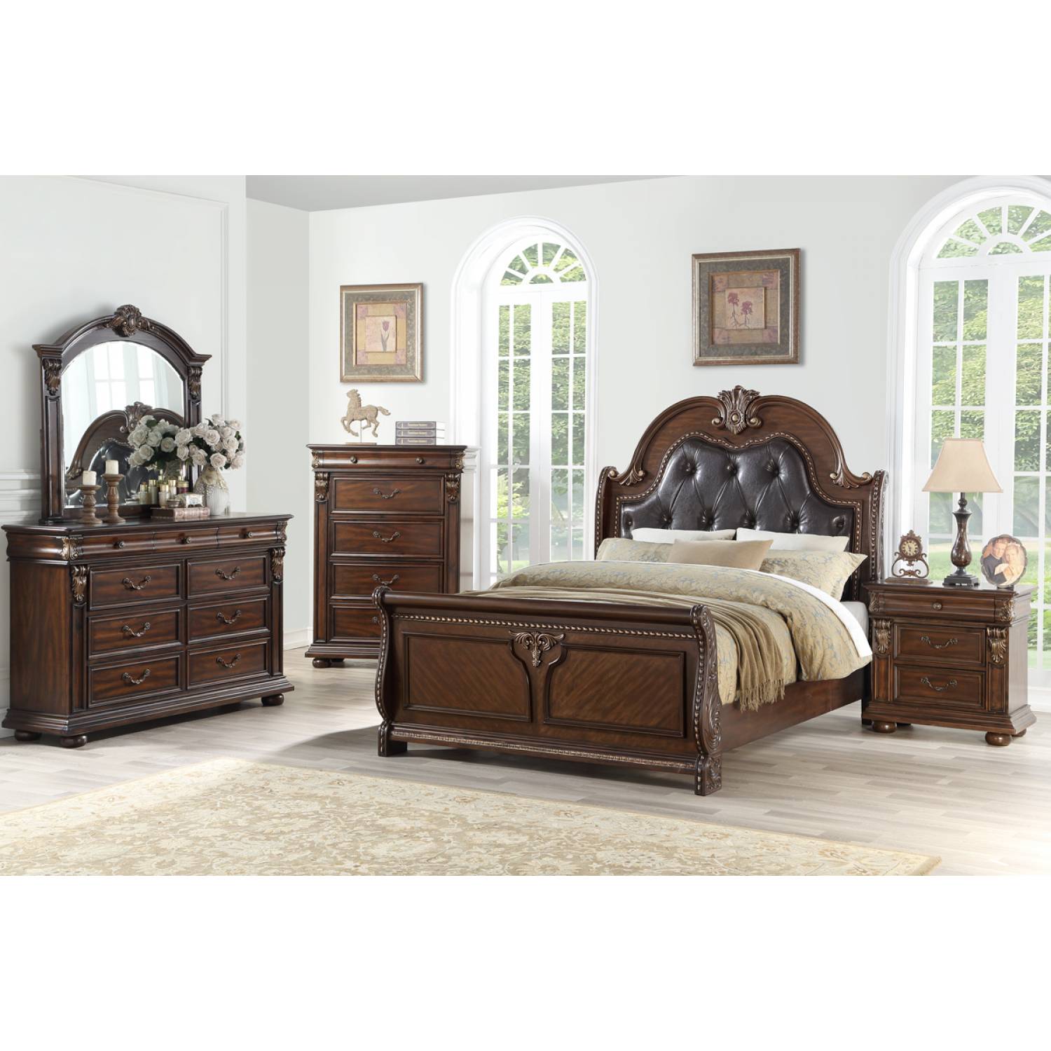 F9432q 5pc 5pc Sets Queen Bed Nightstand Mirror Dresser