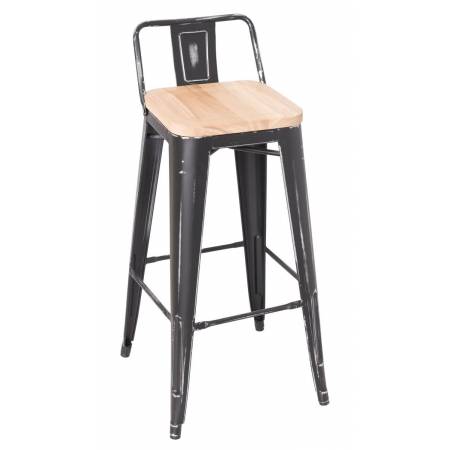 Gaius Ash Antique Black Steel Wood Bar Stools