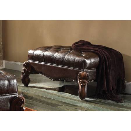 Versailles Traditional Dark Brown Cherry Oak PU Wood Ottoman 96538