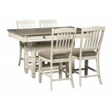 D647 Bolanburg 5PC SETS RECT Dining Room Counter Table + 4 Upholstered Barstool Two-tone