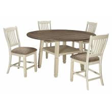 D647 Bolanburg 5PC SETS Round Drop Leaf Counter Table + 4 Upholstered Barstool Two-tone