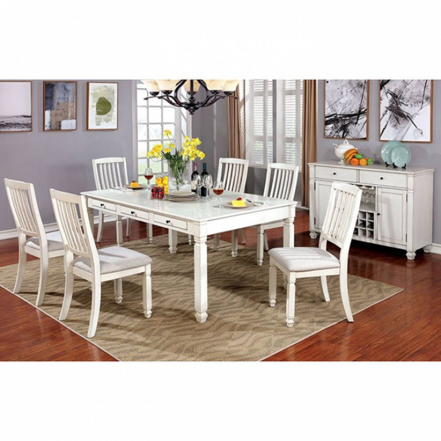 Kaliyah 7pc Sets Dining Table Vintage White