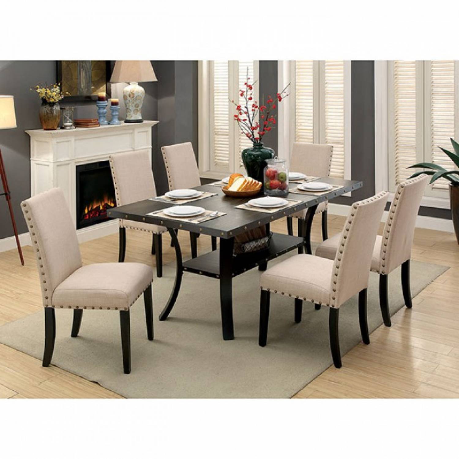 Kaitlin 7pc Sets Dining Table Light Walnut Finish Kaitlin 7pc Sets Dining Table Light Walnut Finish