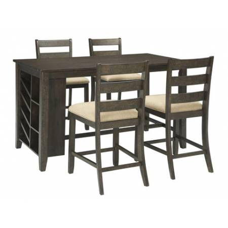 D397 Rokane 5PC DINING SETS RECT Counter Table w/Storage + 4 Upholstered Barstool