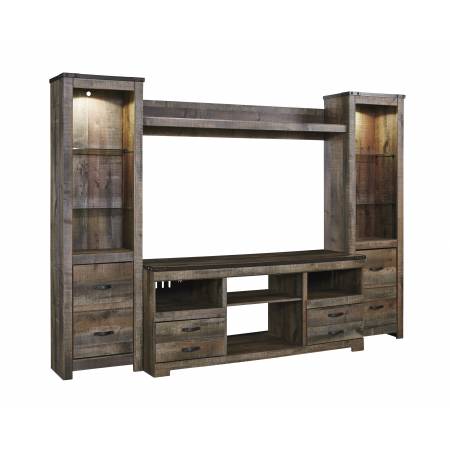 W446 Trinell LG TV Stand w/Fireplace Option + Tall Pier (2) + Bridge