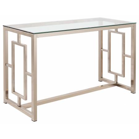 Occasional Group Contemporary Metal Sofa Table with Glass Top & Geometric Motif