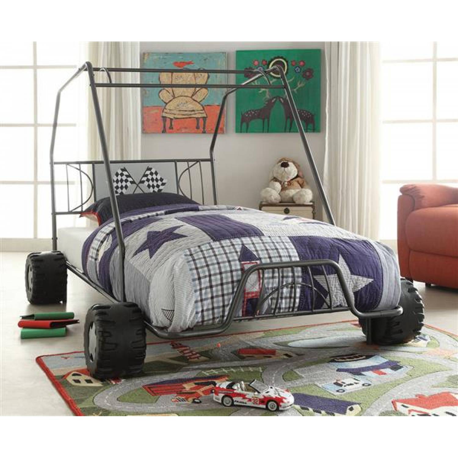 Xander Metal Racing Car Twin Bed W Color Wheels 812 1500x1500 Jpg