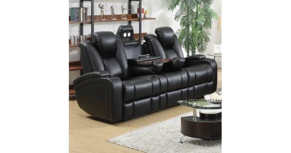 Delange reclining power sofa with adjustable headrests discount and storage in armrests black