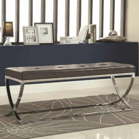 Benches Man-Made Leather Bench w/ Silver Metal Base