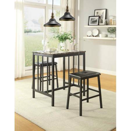 Edgar 3 Piece Counter Height Set - Black Bi-Cast Vinyl - Black